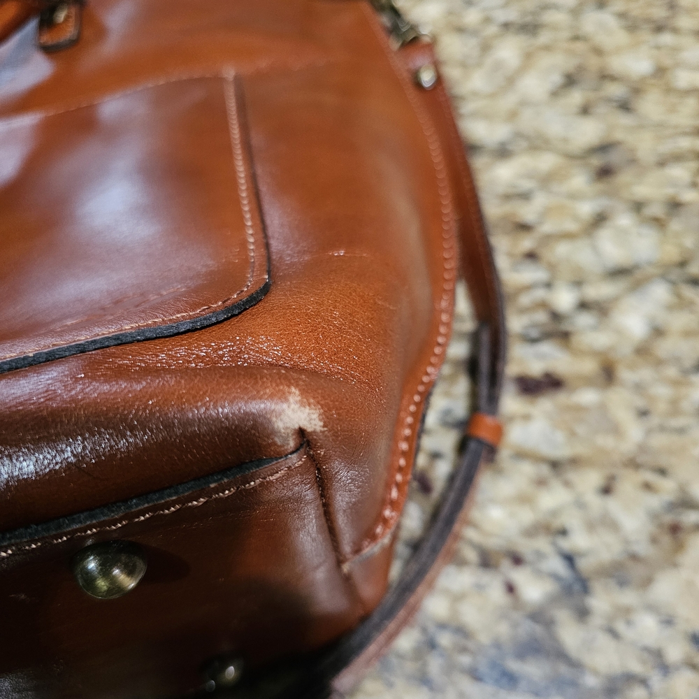 Patricia Nash Chestnut Brown Leather Tote with Brass Accents - Picture 9 of 10